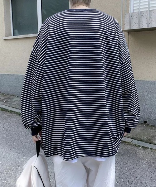 almo(アルモ)の「オーバーサイズボーダーロンTee(NEZ)(Tシャツ/カットソー・レディース・ホワイト/ネイビー・XX-LARGE)」の5枚目の写真