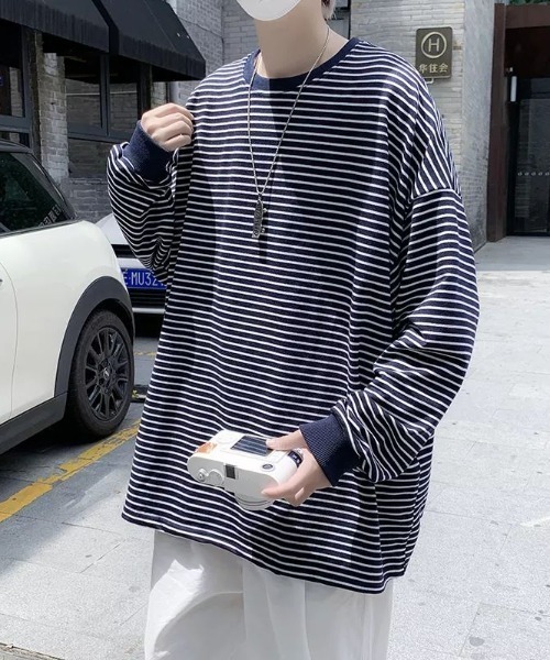 almo(アルモ)の「オーバーサイズボーダーロンTee(NEZ)(Tシャツ/カットソー・レディース・ホワイト/ネイビー・XX-LARGE)」の12枚目の写真