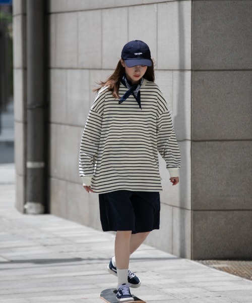 almo(アルモ)の「オーバーサイズボーダーロンTee(NEZ)(Tシャツ/カットソー・レディース・ホワイト/ネイビー・XX-LARGE)」の6枚目の写真