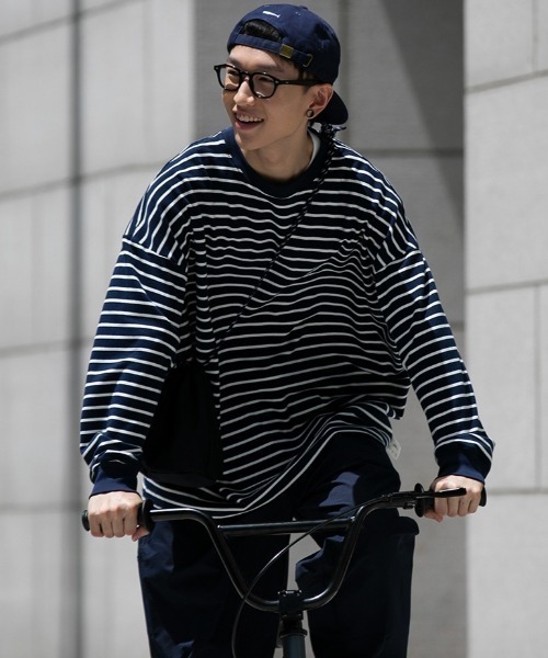 almo(アルモ)の「オーバーサイズボーダーロンTee(NEZ)(Tシャツ/カットソー・レディース・ホワイト/ネイビー・XX-LARGE)」の4枚目の写真