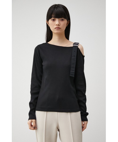 ONE SHOULDER BELT RIB TOPS/ワンショルダーベルトリブトップス