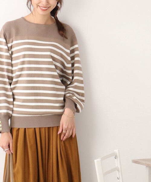 DRESKIP(ドレスキップ)の「◆袖ボタンガーター切り替えニット(ニット/セーター・レディース・ブルー/ブラック系2/ベージュ系その他2/マスタード・02/03/04)」の1枚目の写真