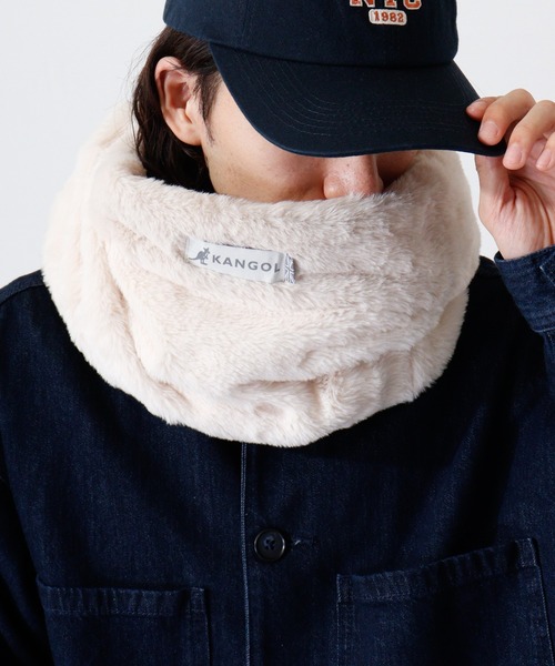 KANGOL(カンゴール)の「KANGOL フェイクファースヌード(ネックウォーマー/スヌード・メンズ・グレイッシュベージュ/ネイビー/ブラック/ベージュ/ブラック系/グレー系/アイボリー/ブラック系1/ネイビー系/オフホワイト・FREE)」の12枚目の写真