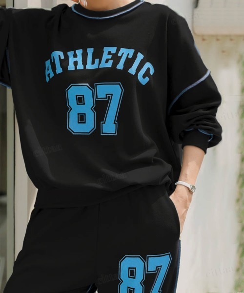 Dalfwin（ダールフィン）の「2022 AW 秋冬 韓国ファッション スウェット セット レディース【上下セット】87配色ステッチセットアップ スウェットパンツ トレーナー スウェットパンツ ジャージ オーバーサイズ ビッグシルエット（ルームウェア/パジャマ・レディース・ブラック/ベージュ/カーキ・FREE）」の14枚目の写真