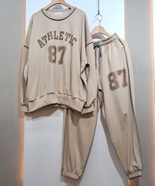 Dalfwin（ダールフィン）の「2022 AW 秋冬 韓国ファッション スウェット セット レディース【上下セット】87配色ステッチセットアップ スウェットパンツ トレーナー スウェットパンツ ジャージ オーバーサイズ ビッグシルエット（ルームウェア/パジャマ・レディース・ブラック/ベージュ/カーキ・FREE）」の11枚目の写真