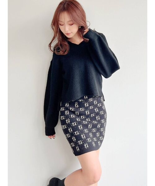 RESEXXY(リゼクシー)の「モノグラムニットミニスカート(スカート・レディース・アイボリー/ブラック/ブルー・FREE)」の7枚目の写真