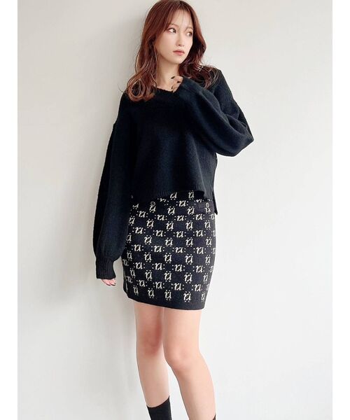 RESEXXY(リゼクシー)の「モノグラムニットミニスカート(スカート・レディース・アイボリー/ブラック/ブルー・FREE)」の10枚目の写真