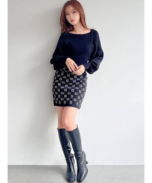 RESEXXY(リゼクシー)の「モノグラムニットミニスカート(スカート・レディース・アイボリー/ブラック/ブルー・FREE)」の5枚目の写真