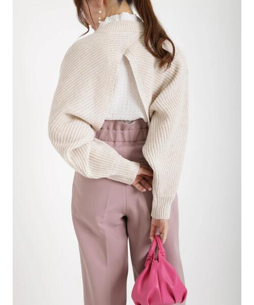 Te chichi（テチチ）の「袖ボリューム短丈バックシャン畦ニット（ニット/セーター・レディース・オフホワイト/ネイビー・ﾌﾘ-）」の3枚目の写真