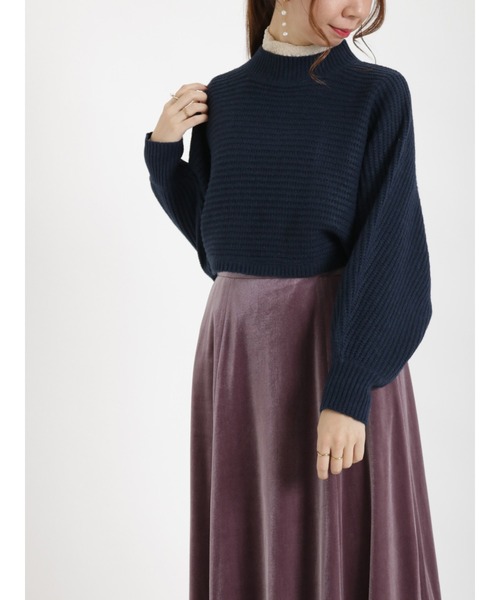 Te chichi（テチチ）の「袖ボリューム短丈バックシャン畦ニット（ニット/セーター・レディース・オフホワイト/ネイビー・ﾌﾘ-）」の2枚目の写真