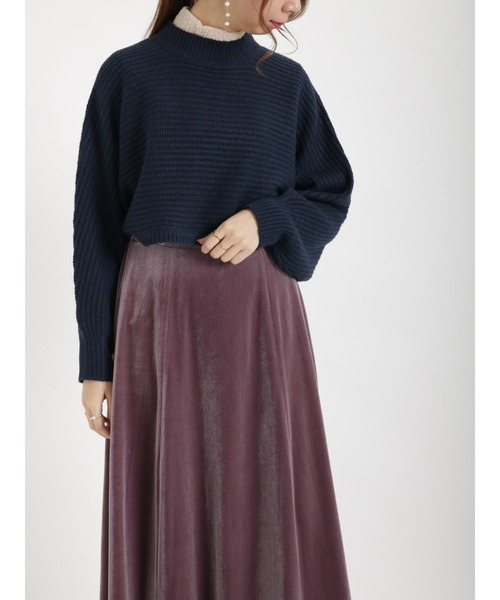 Te chichi（テチチ）の「袖ボリューム短丈バックシャン畦ニット（ニット/セーター・レディース・オフホワイト/ネイビー・ﾌﾘ-）」の7枚目の写真