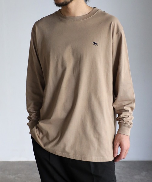 POLOCHAMPS（ポロチャンプス）の「【POLO CHAMPS/ポロチャンプス】ビッグシルエット ワンポイント刺繍 ロングTシャツ（Tシャツ/カットソー・メンズ・ホワイト/ブラック/ダークグリーン/ベージュ/ネイビー・M/L）」の3枚目の写真