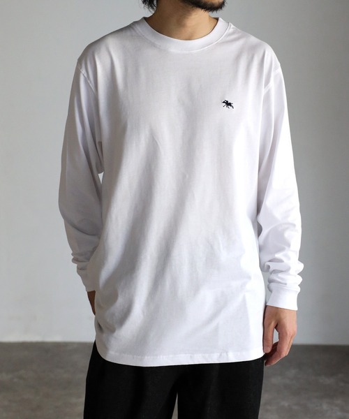 POLOCHAMPS（ポロチャンプス）の「【POLO CHAMPS/ポロチャンプス】ビッグシルエット ワンポイント刺繍 ロングTシャツ（Tシャツ/カットソー・メンズ・ホワイト/ブラック/ダークグリーン/ベージュ/ネイビー・M/L）」の2枚目の写真