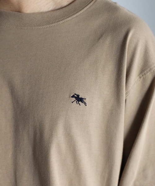 POLOCHAMPS（ポロチャンプス）の「【POLO CHAMPS/ポロチャンプス】ビッグシルエット ワンポイント刺繍 ロングTシャツ（Tシャツ/カットソー・メンズ・ホワイト/ブラック/ダークグリーン/ベージュ/ネイビー・M/L）」の15枚目の写真