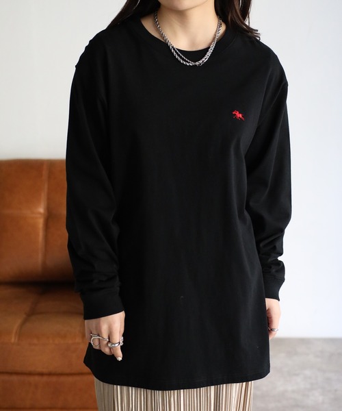 POLOCHAMPS（ポロチャンプス）の「【POLO CHAMPS/ポロチャンプス】ビッグシルエット ワンポイント刺繍 ロングTシャツ（Tシャツ/カットソー・メンズ・ホワイト/ブラック/ダークグリーン/ベージュ/ネイビー・M/L）」の20枚目の写真