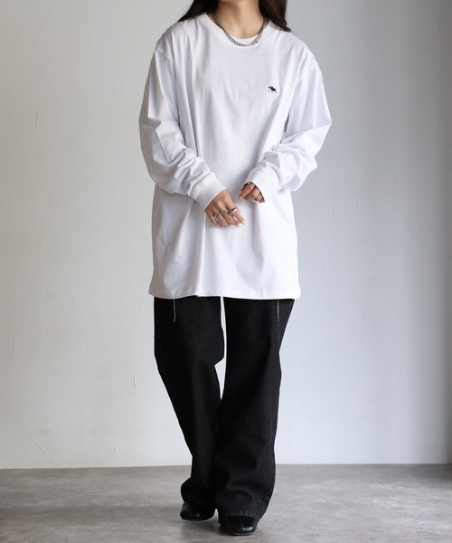 POLOCHAMPS（ポロチャンプス）の「【POLO CHAMPS/ポロチャンプス】ビッグシルエット ワンポイント刺繍 ロングTシャツ（Tシャツ/カットソー・メンズ・ホワイト/ブラック/ダークグリーン/ベージュ/ネイビー・M/L）」の7枚目の写真