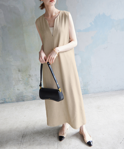 SLOBE IENA(スローブイエナ)の「ループツイードキーネックワンピース(ワンピース・レディース・ベージュ/ネイビー・38/36)」の22枚目の写真