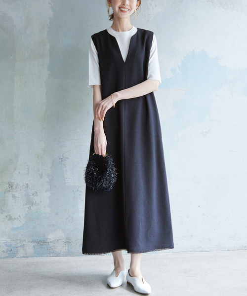 SLOBE IENA ループツイードキーネックワンピース セール】ループツイードキーネックワンピース（ワンピース
