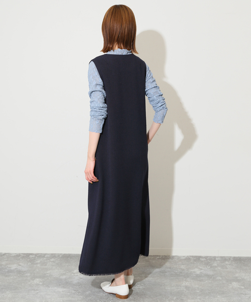 SLOBE IENA(スローブイエナ)の「ループツイードキーネックワンピース(ワンピース・レディース・ベージュ/ネイビー・38/36)」の3枚目の写真
