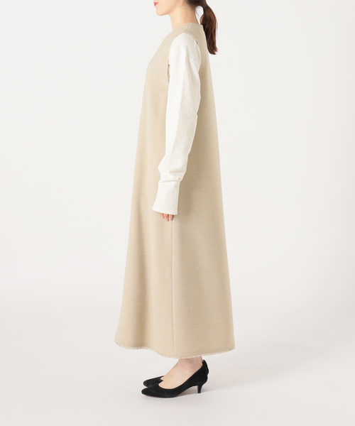 SLOBE IENA(スローブイエナ)の「ループツイードキーネックワンピース(ワンピース・レディース・ベージュ/ネイビー・38/36)」の5枚目の写真