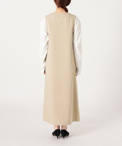 SLOBE IENA(スローブイエナ)の「ループツイードキーネックワンピース(ワンピース・レディース・ベージュ/ネイビー・38/36)」の6枚目の写真