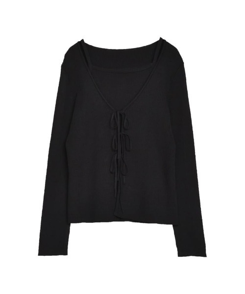 Re:EDIT（リエディ）の「[神山まりあさん着用][2024SS COLLECTION][2点セット]リボンカーディガン×アメスリキャミソールセット（アンサンブル・レディース・ブラック/ホワイト/グレー・LARGE/MEDIUM）」の4枚目の写真