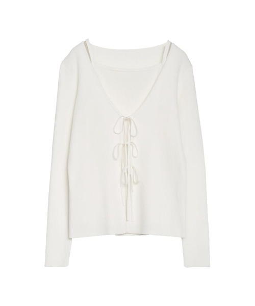 Re:EDIT（リエディ）の「[神山まりあさん着用][2024SS COLLECTION][2点セット]リボンカーディガン×アメスリキャミソールセット（アンサンブル・レディース・ブラック/ホワイト/グレー・LARGE/MEDIUM）」の13枚目の写真