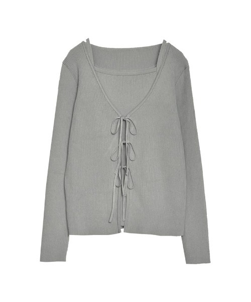 Re:EDIT（リエディ）の「[神山まりあさん着用][2024SS COLLECTION][2点セット]リボンカーディガン×アメスリキャミソールセット（アンサンブル・レディース・ブラック/ホワイト/グレー・LARGE/MEDIUM）」の18枚目の写真