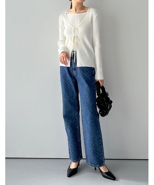 Re:EDIT（リエディ）の「[神山まりあさん着用][2024SS COLLECTION][2点セット]リボンカーディガン×アメスリキャミソールセット（アンサンブル・レディース・ブラック/ホワイト/グレー・LARGE/MEDIUM）」の20枚目の写真