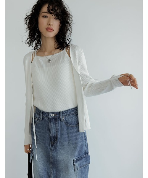 Re:EDIT（リエディ）の「[神山まりあさん着用][2024SS COLLECTION][2点セット]リボンカーディガン×アメスリキャミソールセット（アンサンブル・レディース・ブラック/ホワイト/グレー・LARGE/MEDIUM）」の22枚目の写真