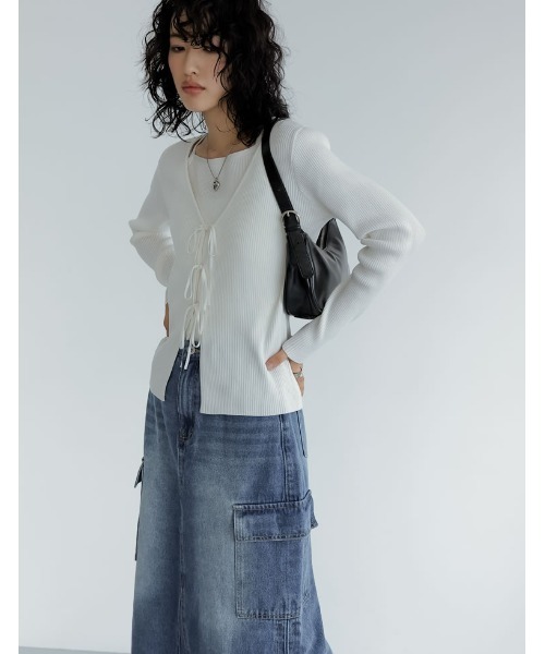 Re:EDIT（リエディ）の「[神山まりあさん着用][2024SS COLLECTION][2点セット]リボンカーディガン×アメスリキャミソールセット（アンサンブル・レディース・ブラック/ホワイト/グレー・LARGE/MEDIUM）」の21枚目の写真