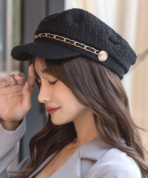 Julia Boutique（ジュリアブティック）の「チェーン付きジュート風キャスケット/23086（キャスケット・レディース・ブラック/ホワイト・ONE）」の2枚目の写真