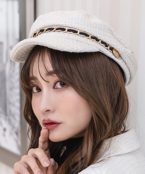 Julia Boutique（ジュリアブティック）の「チェーン付きジュート風キャスケット/23086（キャスケット・レディース・ブラック/ホワイト・ONE）」の4枚目の写真
