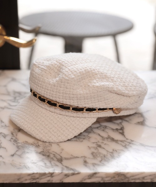 Julia Boutique（ジュリアブティック）の「チェーン付きジュート風キャスケット/23086（キャスケット・レディース・ブラック/ホワイト・ONE）」の7枚目の写真