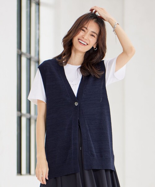 J.PRESS(ジェイプレス)の「【洗える】 LICOテープベスト ニット ジレ(ベスト・レディース・ベージュ系/ブラウン系/ネイビー系・T13)」の3枚目の写真