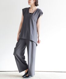 フレンチスリーブT×ワイドパンツセット