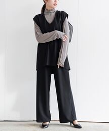 フレンチスリーブT×ワイドパンツセット