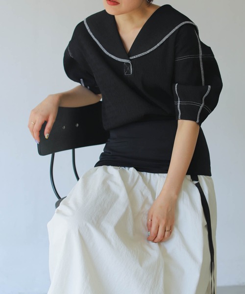 Maisones.(メゾネス)の「Round-flap Skirt | ラウンドフラップスカート(スカート・レディース・チャコールグレー/ブラック/ネイビー・1/2)」の19枚目の写真