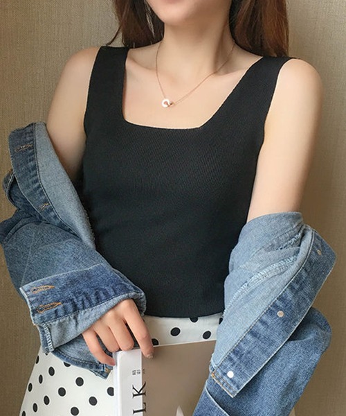 STYLEBLOCK(スタイルブロック)の「スクエアネックニットタンクトップ(ニット/セーター・レディース・ピンク/ブラック/オレンジ/ブルー/ベージュ系その他/イエロー/ホワイト/ブラウン系その他・FREE)」の3枚目の写真