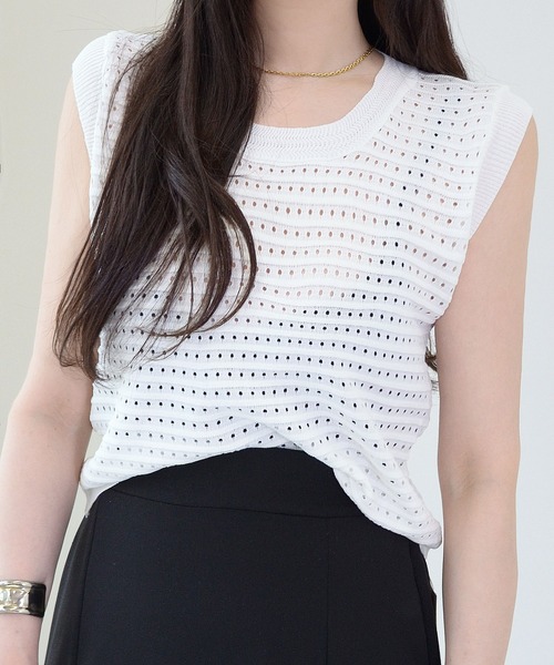 ibeul_（イベール）の「フレンチメッシュニットトップス（Tシャツ/カットソー・レディース・オリーブ/ブラック/ホワイト・FREE）」の2枚目の写真