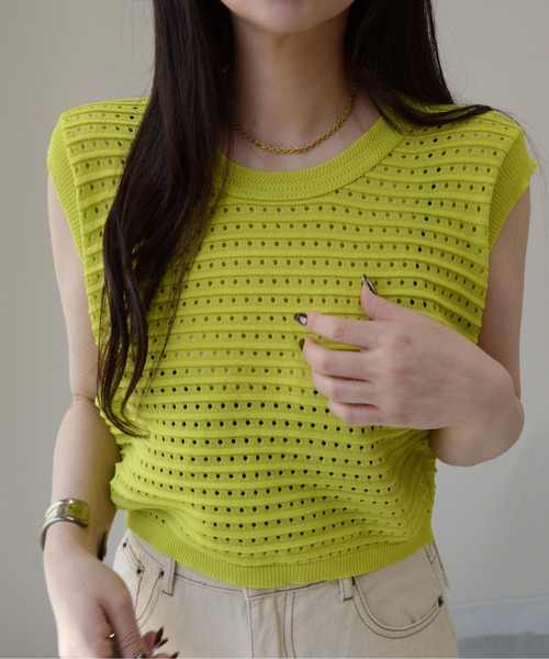 ibeul_（イベール）の「フレンチメッシュニットトップス（Tシャツ/カットソー・レディース・オリーブ/ブラック/ホワイト・FREE）」の3枚目の写真