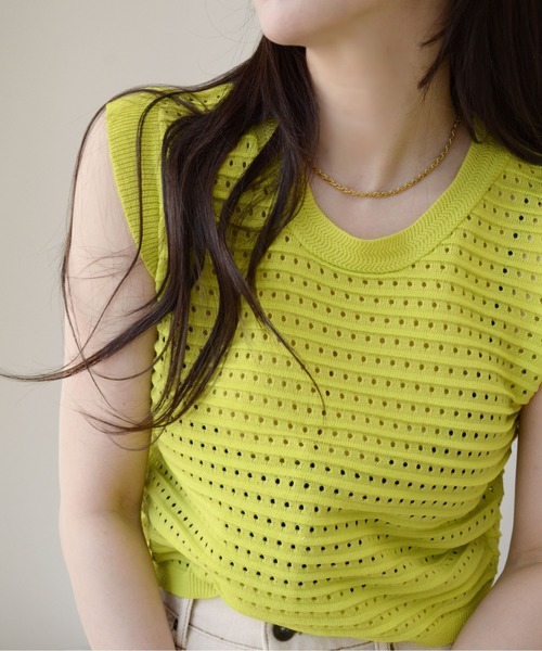 ibeul_（イベール）の「フレンチメッシュニットトップス（Tシャツ/カットソー・レディース・オリーブ/ブラック/ホワイト・FREE）」の12枚目の写真