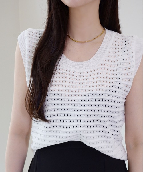 ibeul_（イベール）の「フレンチメッシュニットトップス（Tシャツ/カットソー・レディース・オリーブ/ブラック/ホワイト・FREE）」の5枚目の写真