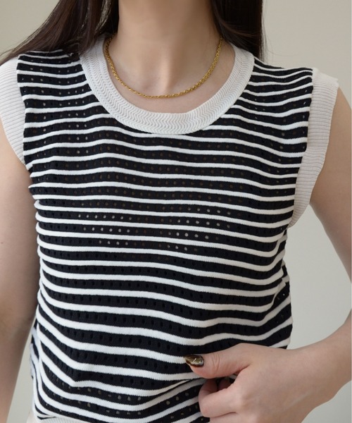 ibeul_（イベール）の「フレンチメッシュニットトップス（Tシャツ/カットソー・レディース・オリーブ/ブラック/ホワイト・FREE）」の11枚目の写真