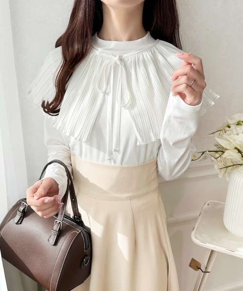 apres jour（アプレジュール）の「プリーツケープ襟＋トップス【ZOZOTOWN限定アイテム】（Tシャツ/カットソー・レディース・ピンク/オフホワイト/ブラック系その他・X-LARGE/フリー）」の8枚目の写真