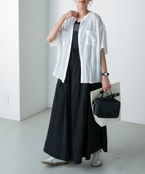 forksy.(フォルクシー)の「【forksy.】ルーズシルエット半袖バンドカラー楊柳シャツ(シャツ/ブラウス・レディース・オレンジ/ライム/オフホワイト/チャコールグレー・FREE)」の6枚目の写真