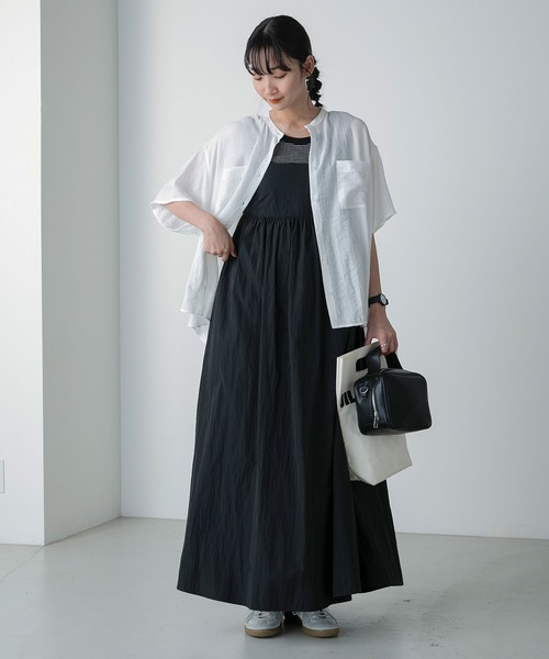 forksy.(フォルクシー)の「【forksy.】ルーズシルエット半袖バンドカラー楊柳シャツ(シャツ/ブラウス・レディース・オレンジ/ライム/オフホワイト/チャコールグレー・FREE)」の7枚目の写真
