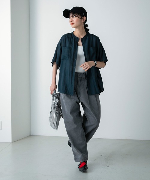 forksy.(フォルクシー)の「【forksy.】ルーズシルエット半袖バンドカラー楊柳シャツ(シャツ/ブラウス・レディース・オレンジ/ライム/オフホワイト/チャコールグレー・FREE)」の17枚目の写真