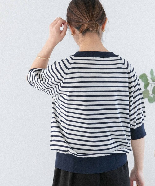 FORK&SPOON（フォークアンドスプーン）の「『洗濯可』FORK&SPOON　ラグラン5部袖カーディガン（カーディガン/ボレロ・レディース・ネイビー/ホワイト系その他/グレー系その他・1）」の4枚目の写真