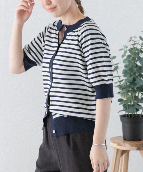 FORK&SPOON（フォークアンドスプーン）の「『洗濯可』FORK&SPOON　ラグラン5部袖カーディガン（カーディガン/ボレロ・レディース・ネイビー/ホワイト系その他/グレー系その他・1）」の18枚目の写真